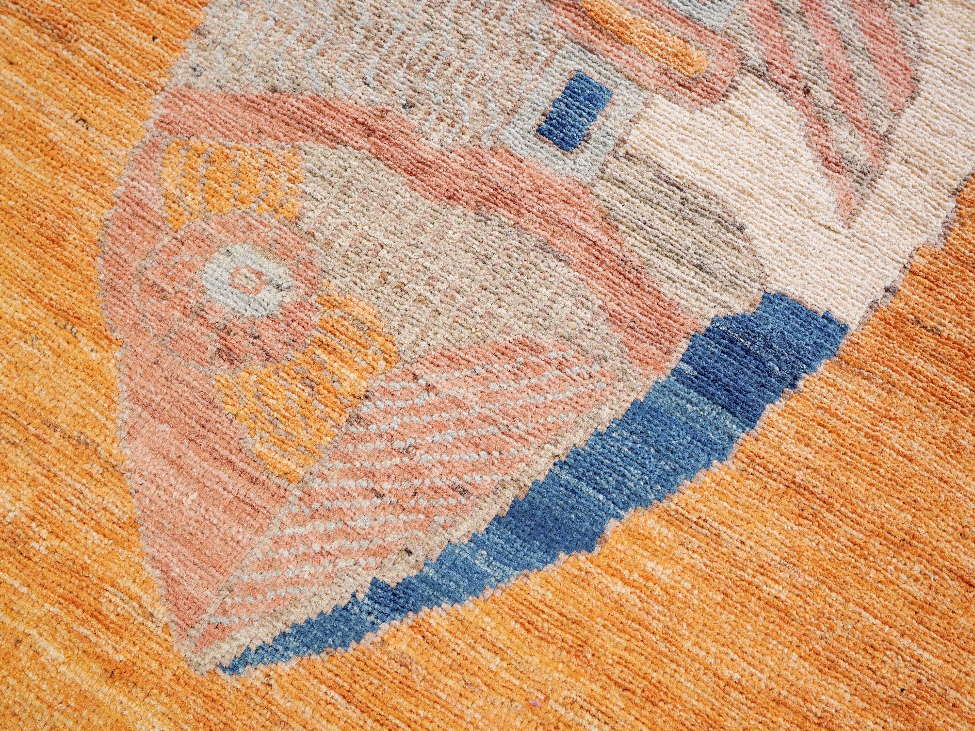 3x5 Ft Orange Fish Rug - Hand Knotted Afghan Rug - Animal Design