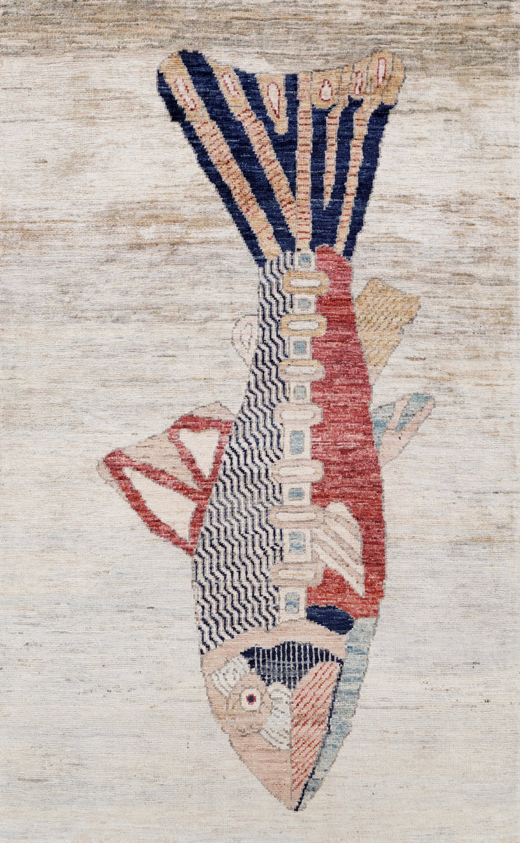 3x5 Ft Beige Fish Rug - Hand Knotted Afghan Rug - Animal Design