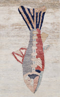 3x5 Ft Beige Fish Rug - Hand Knotted Afghan Rug - Animal Design