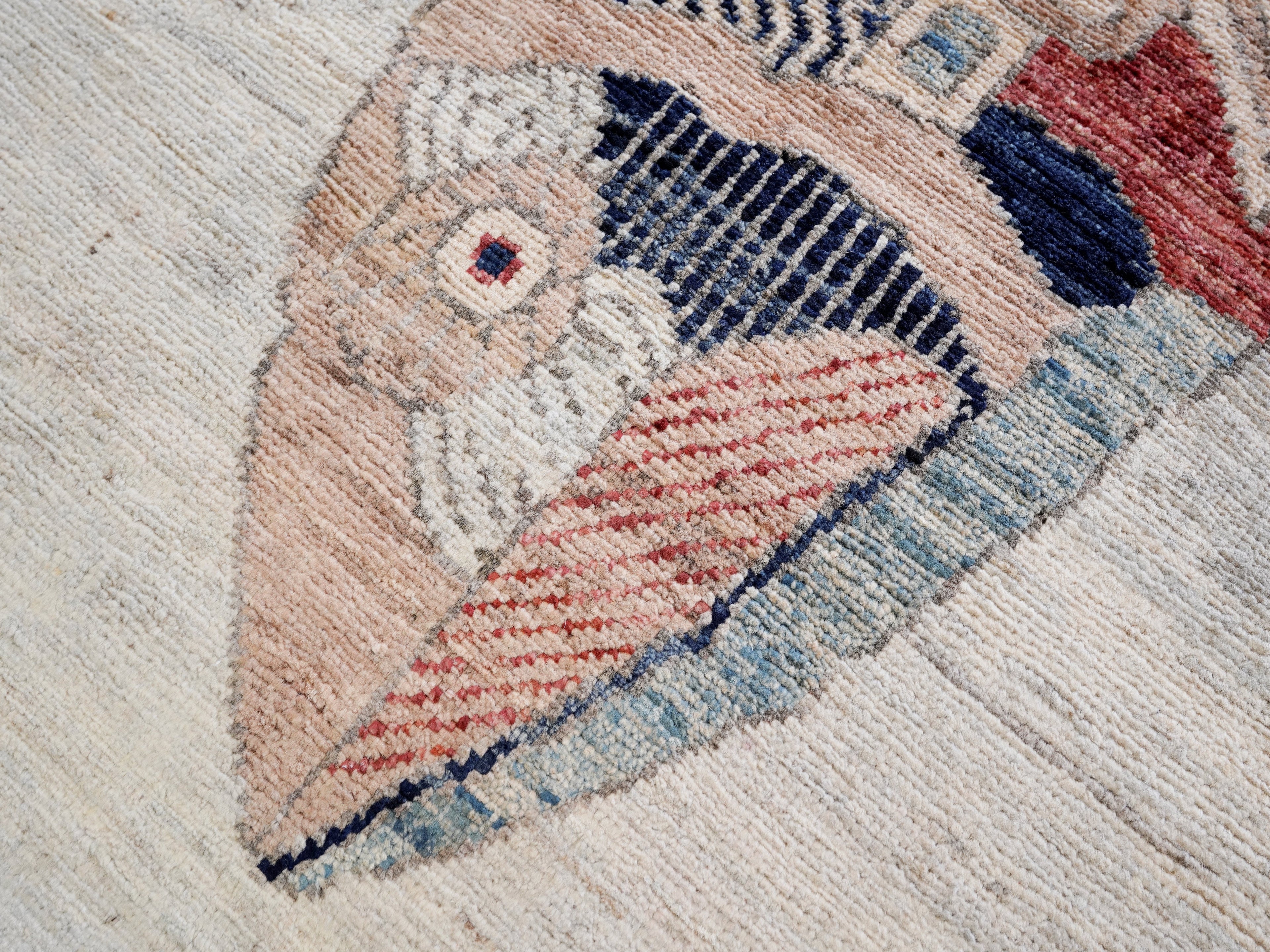 3x5 Ft Beige Fish Rug - Hand Knotted Afghan Rug - Animal Design