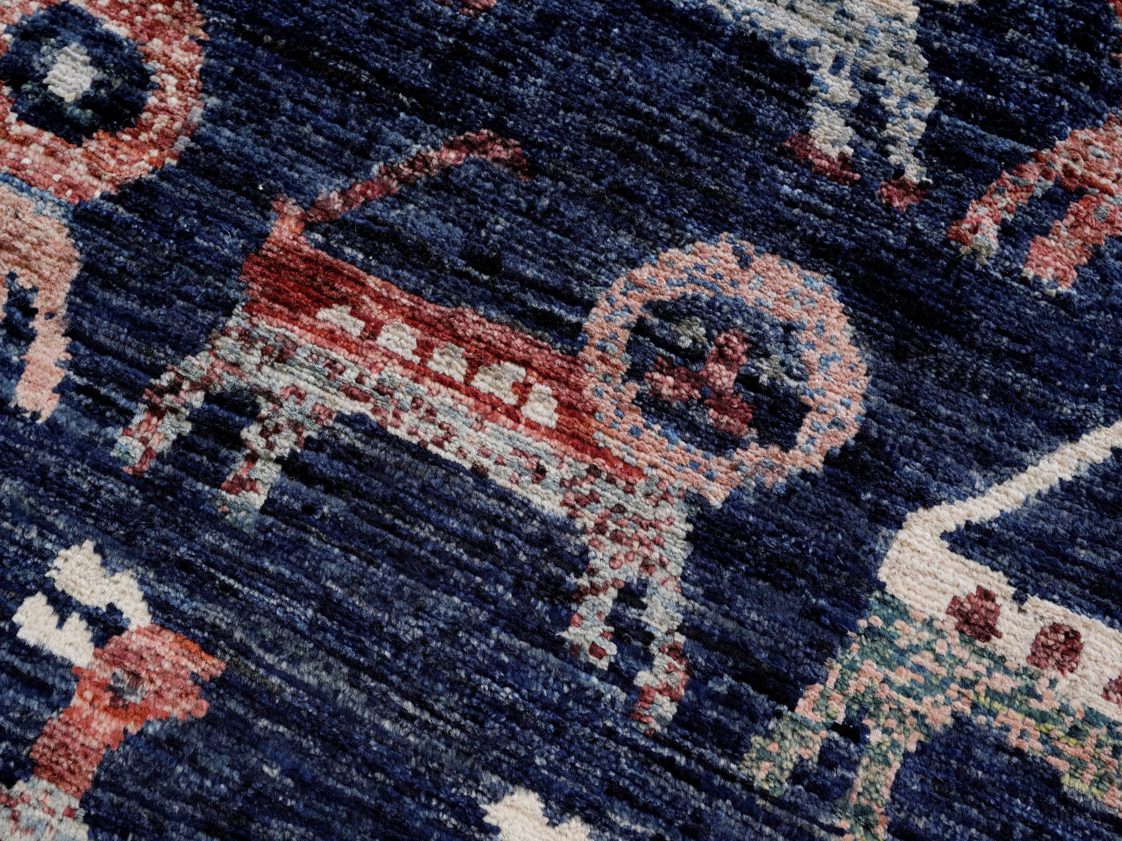 3x5 Ft Blue Lion Rug - Hand Knotted Afghan Rug - Animal Design