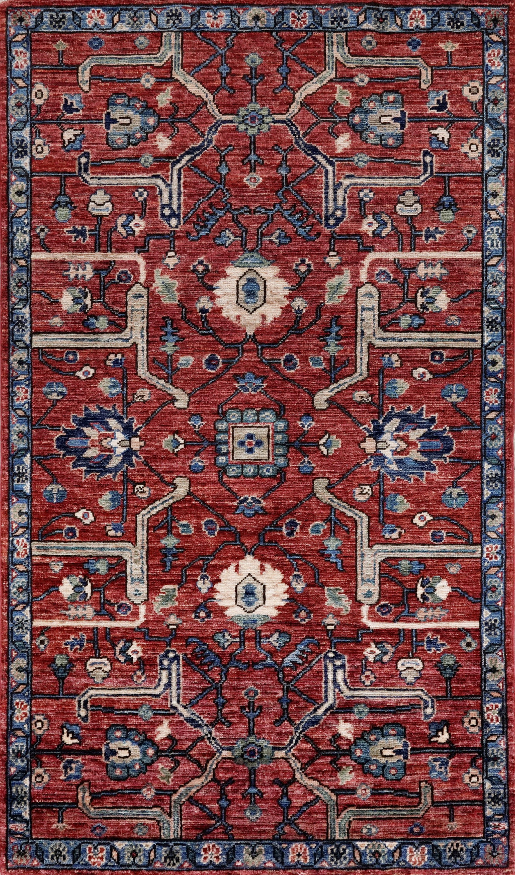 3x5 Ft Red Afghan Oriental Rug - Hand Knotted Area Rug