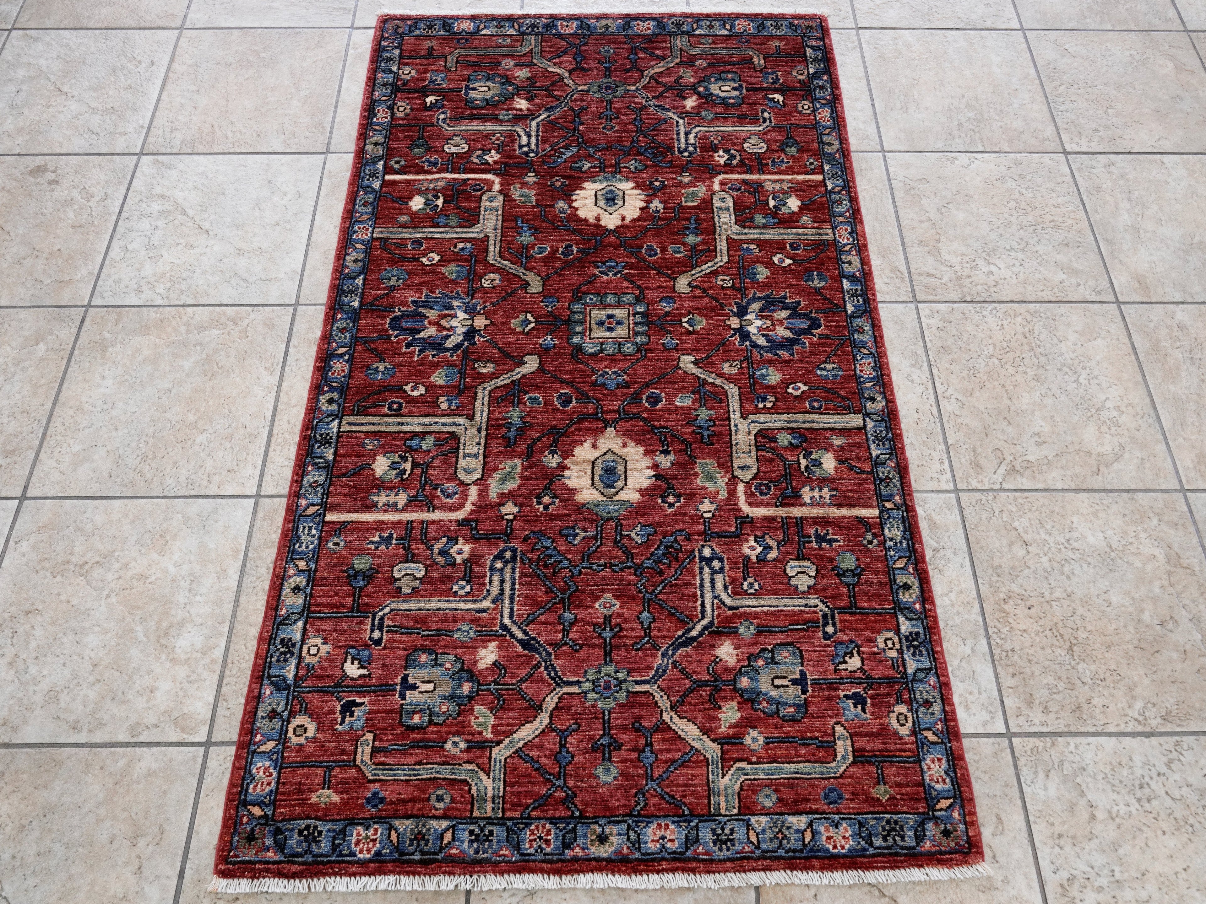3x5 Ft Red Afghan Oriental Rug - Hand Knotted Area Rug