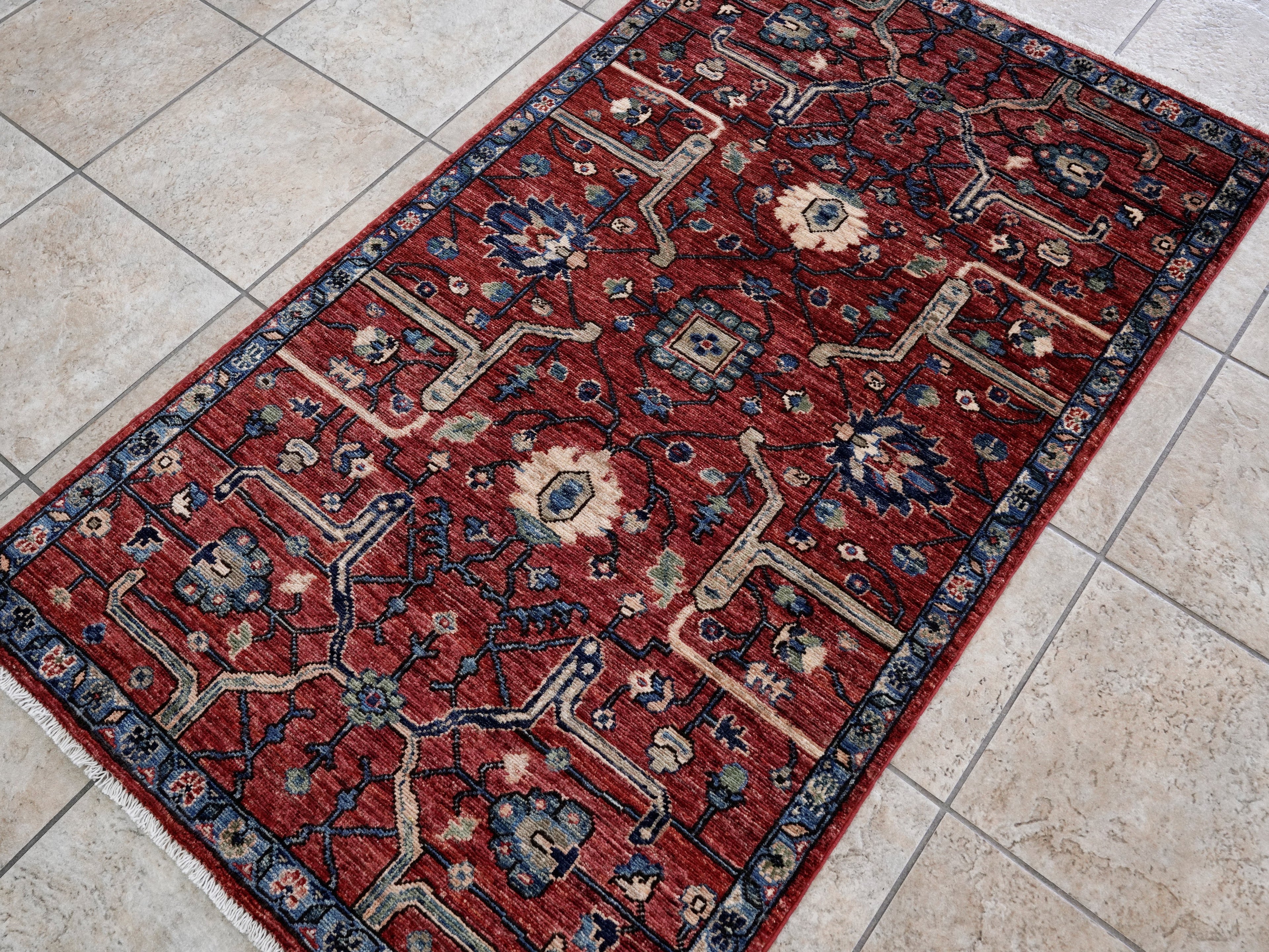 3x5 Ft Red Afghan Oriental Rug - Hand Knotted Area Rug