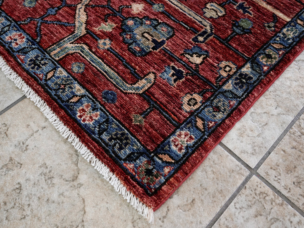 3x5 Ft Red Afghan Oriental Rug - Hand Knotted Area Rug