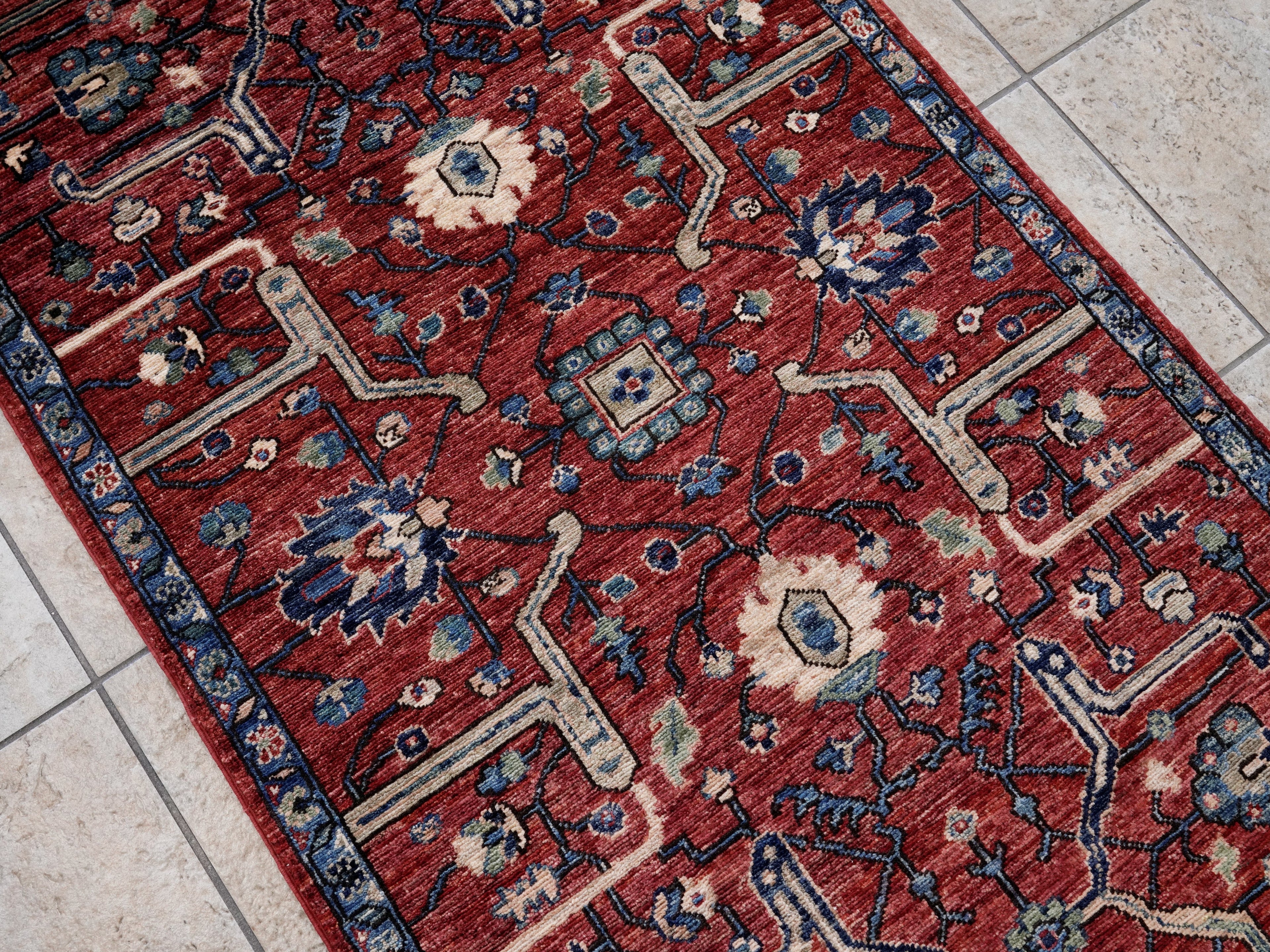 3x5 Ft Red Afghan Oriental Rug - Hand Knotted Area Rug