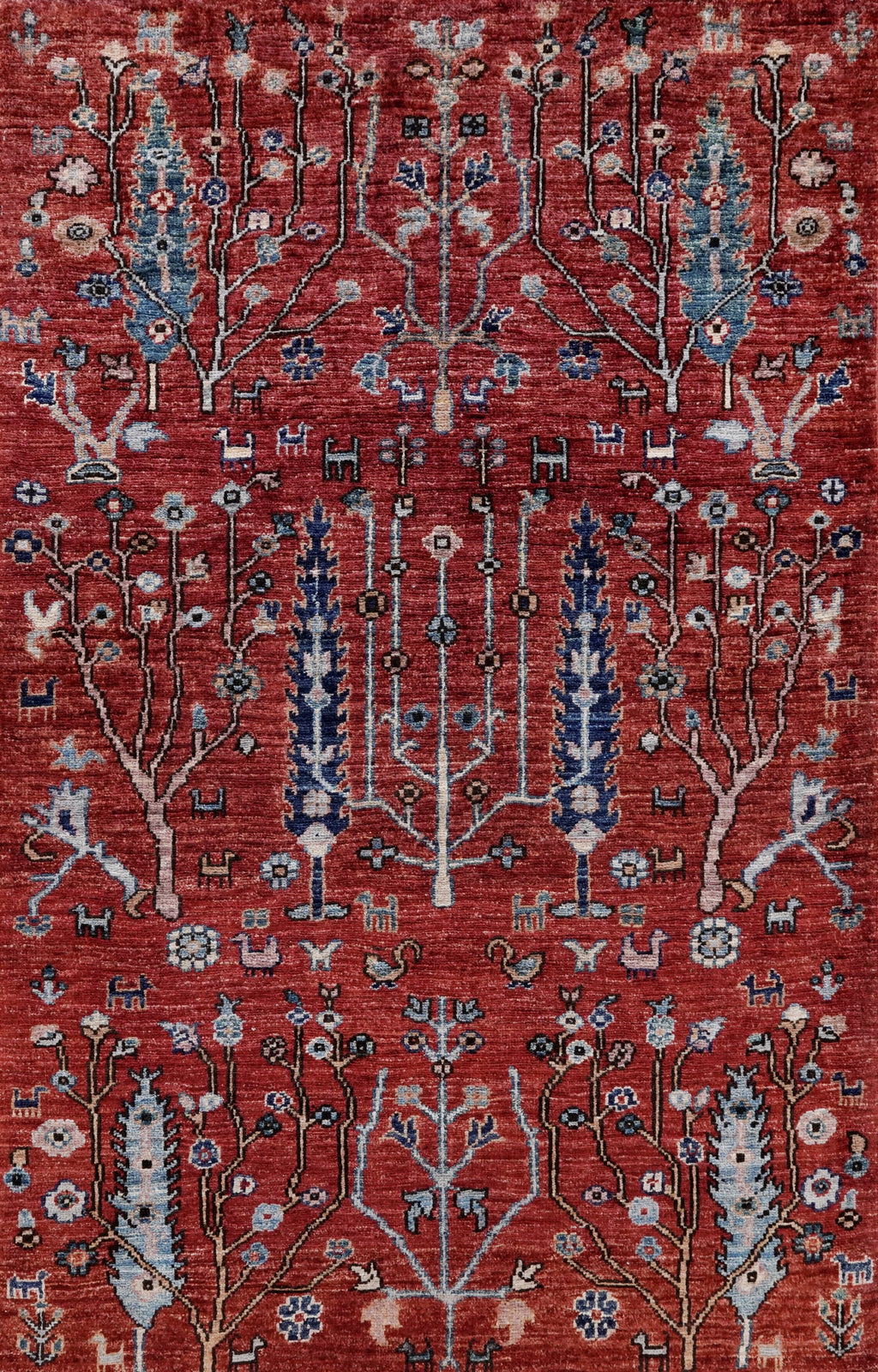 3x5 Ft Red Floral Rug - Hand Knotted Afghan Rug