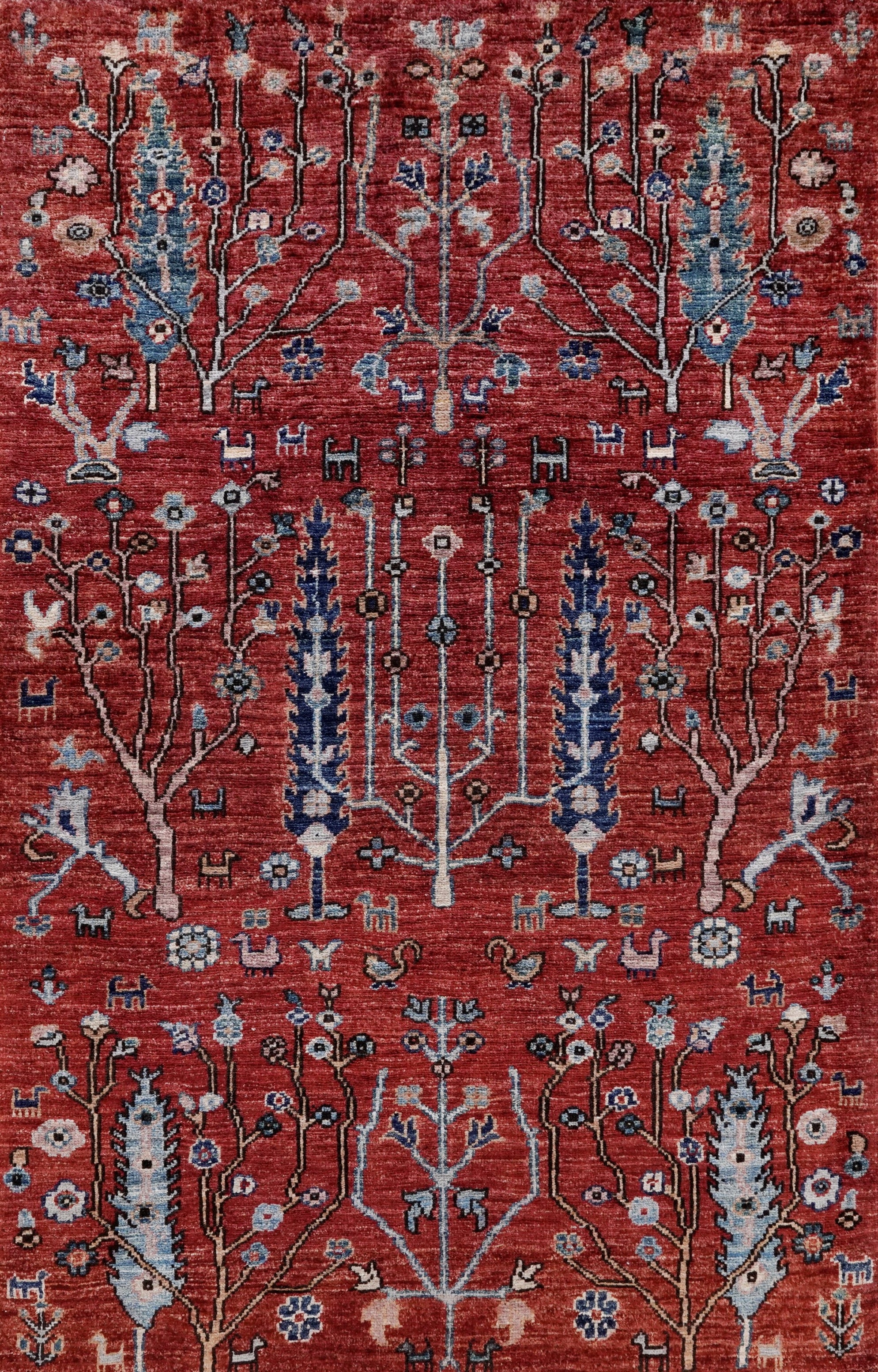 3x5 Ft Red Floral Rug - Hand Knotted Afghan Rug
