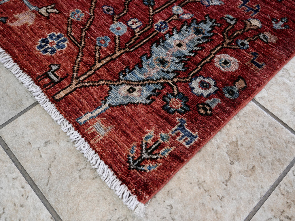 3x5 Ft Red Floral Rug - Hand Knotted Afghan Rug