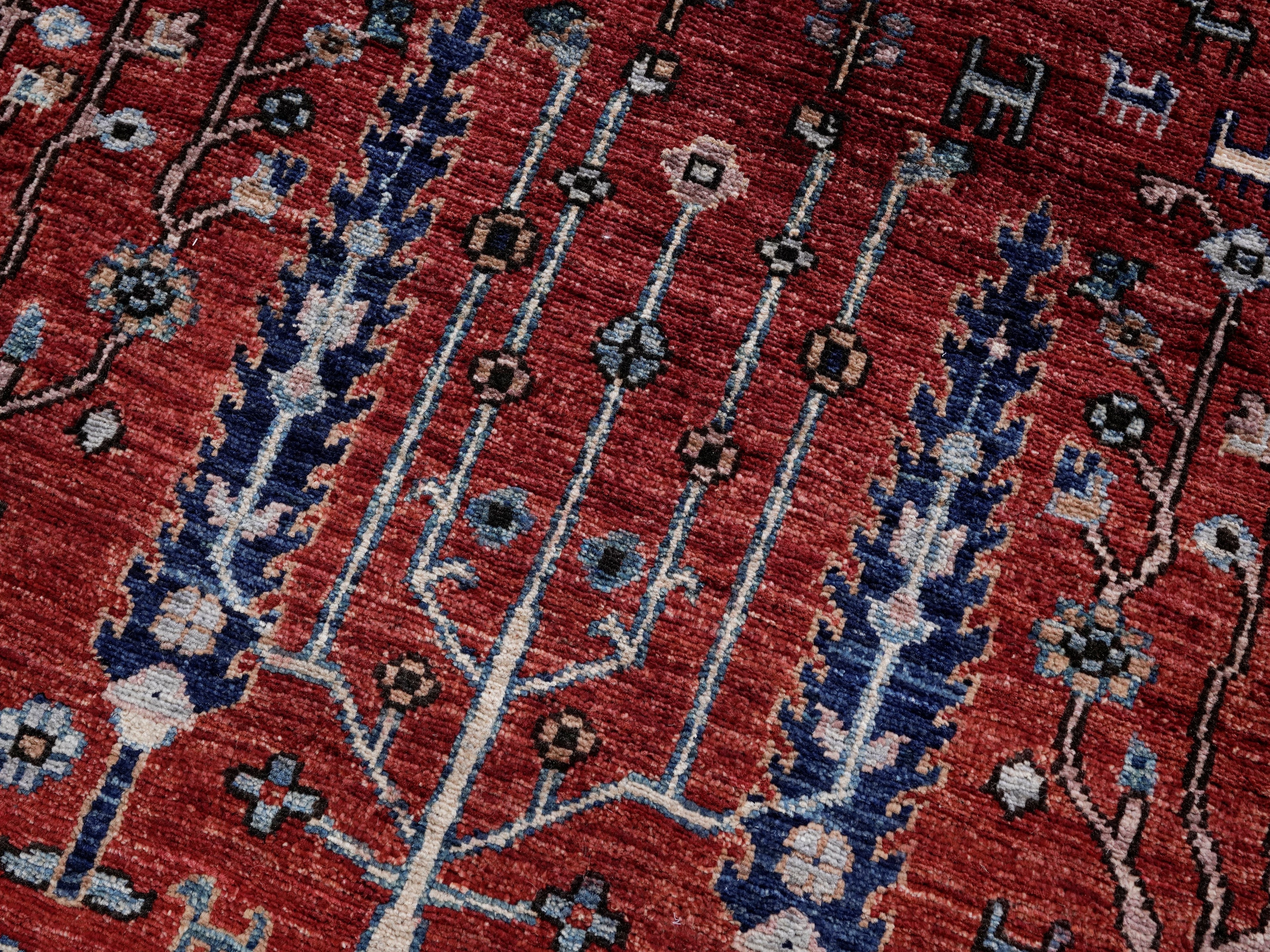3x5 Ft Red Floral Rug - Hand Knotted Afghan Rug