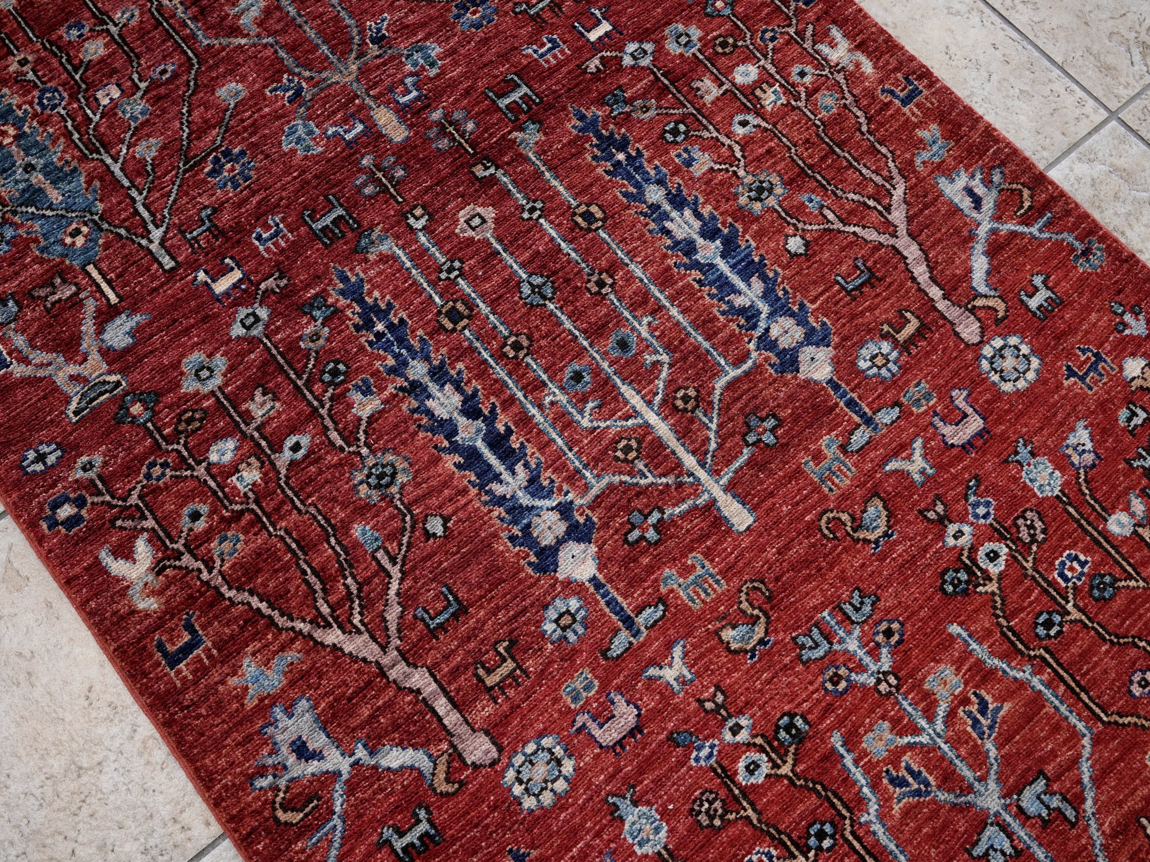 3x5 Ft Red Floral Rug - Hand Knotted Afghan Rug