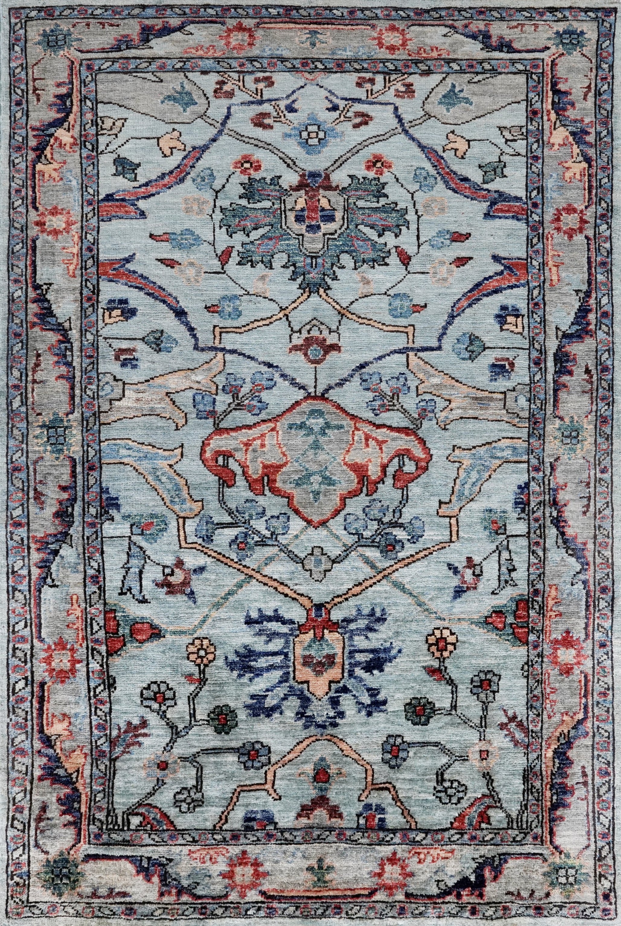 3x5 Ft Light Blue Afghan Oriental Rug - Hand Knotted Area Rug