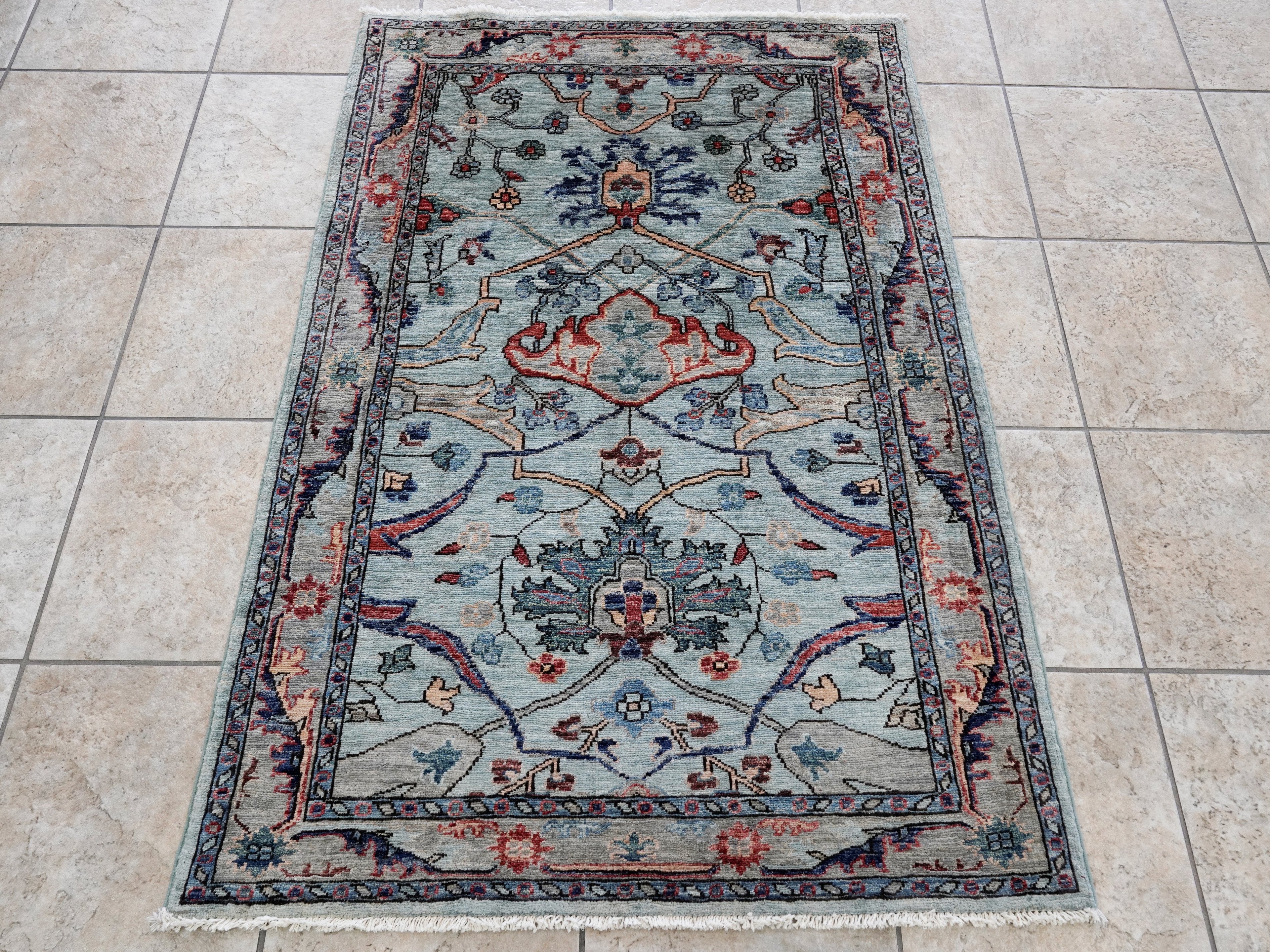 3x5 Ft Light Blue Afghan Oriental Rug - Hand Knotted Area Rug