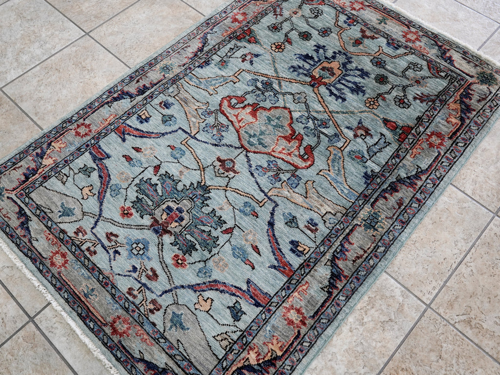 3x5 Ft Light Blue Afghan Oriental Rug - Hand Knotted Area Rug