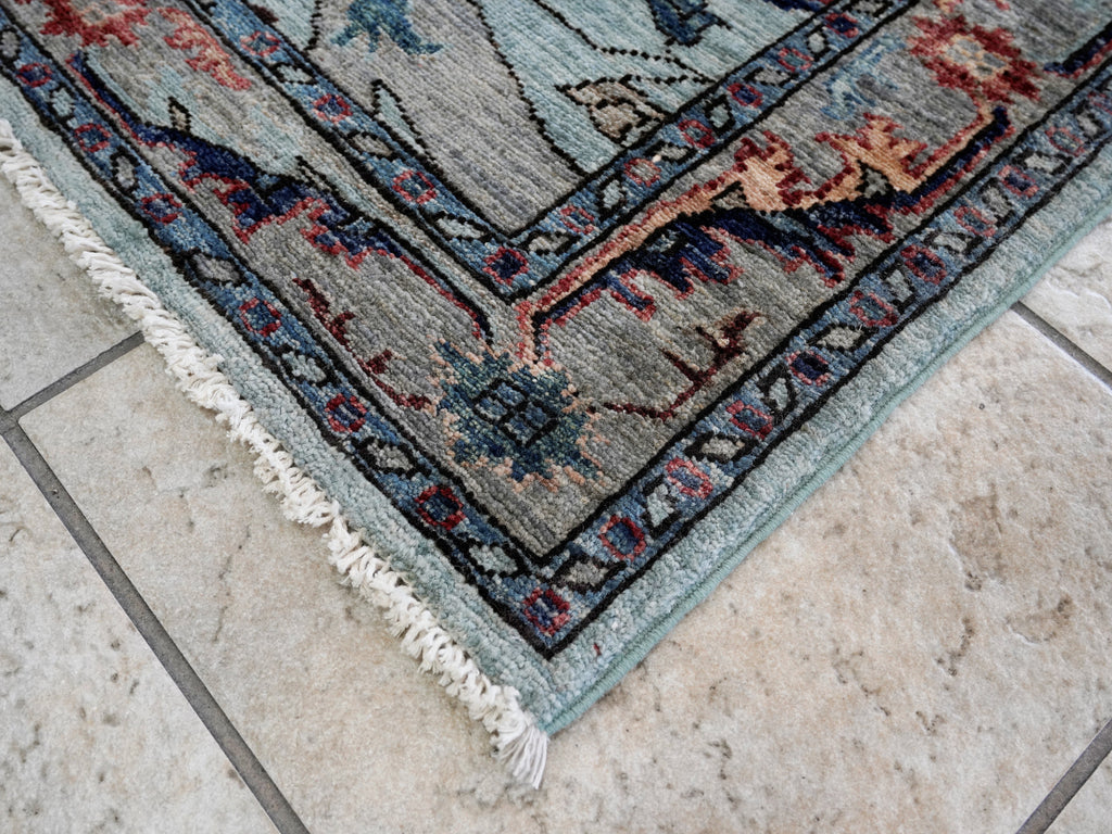 3x5 Ft Light Blue Afghan Oriental Rug - Hand Knotted Area Rug