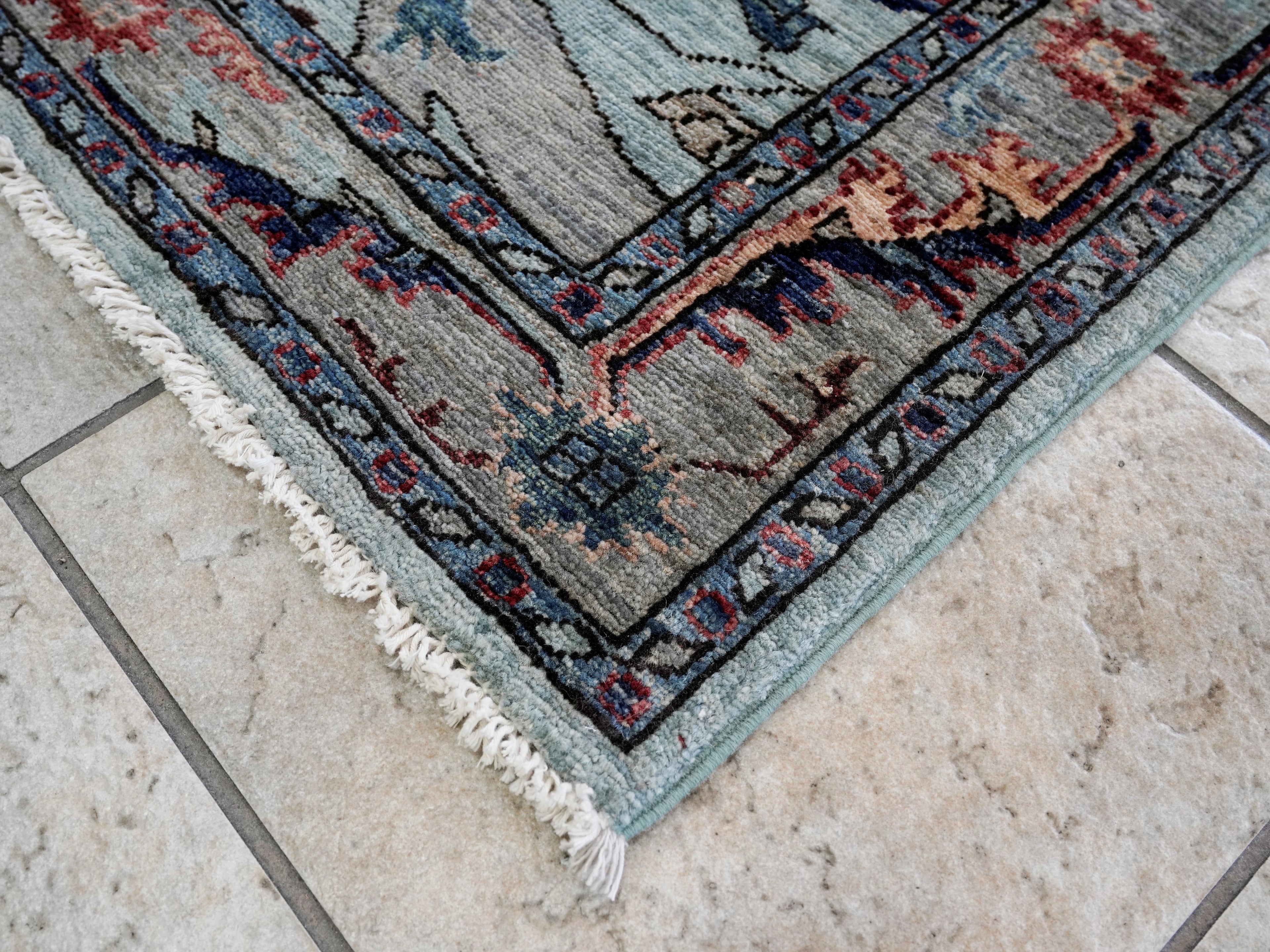 3x5 Ft Light Blue Afghan Oriental Rug - Hand Knotted Area Rug