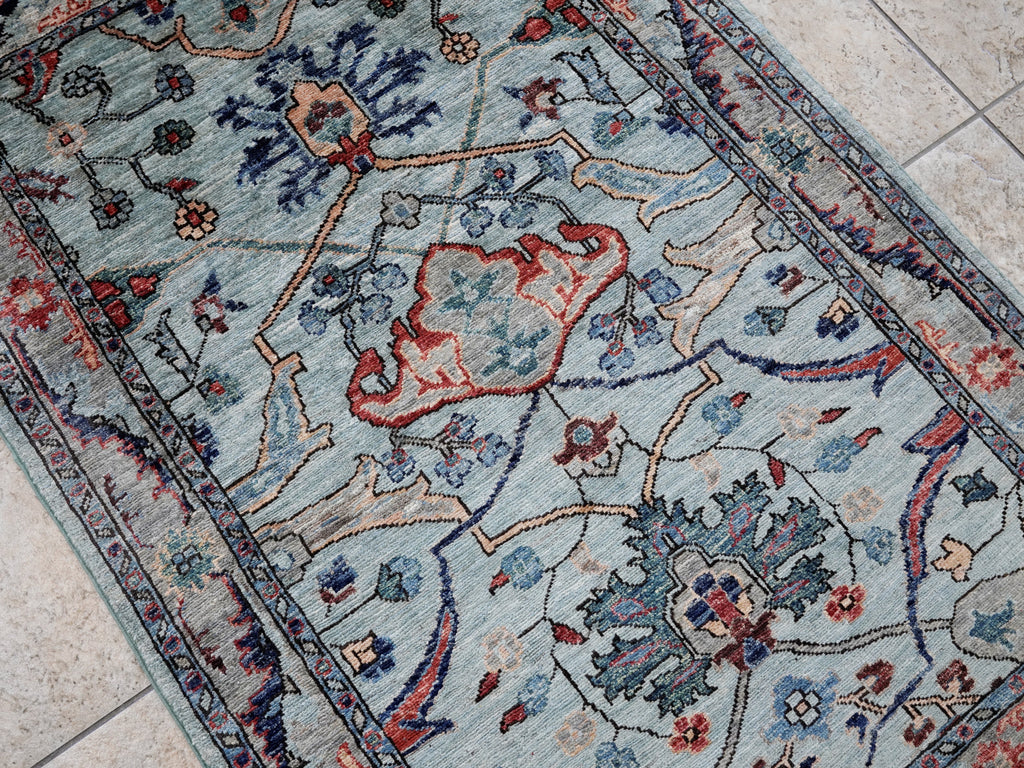 3x5 Ft Light Blue Afghan Oriental Rug - Hand Knotted Area Rug