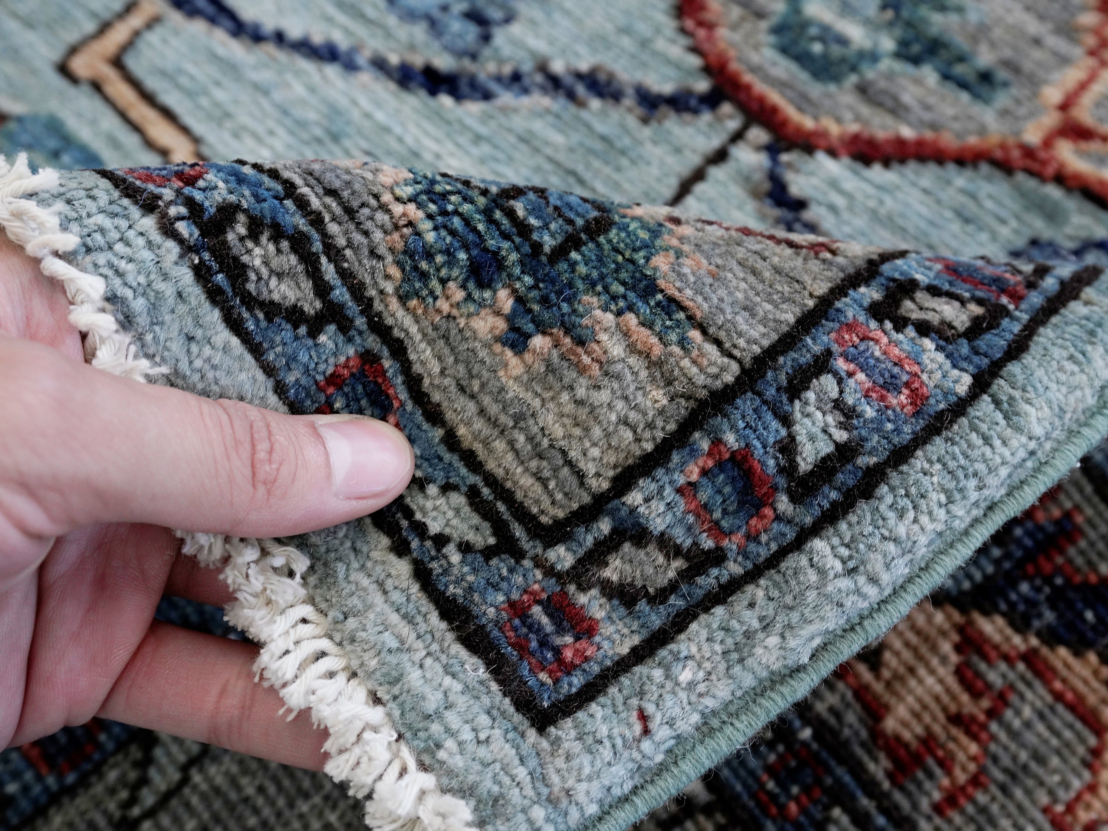 3x5 Ft Light Blue Afghan Oriental Rug - Hand Knotted Area Rug