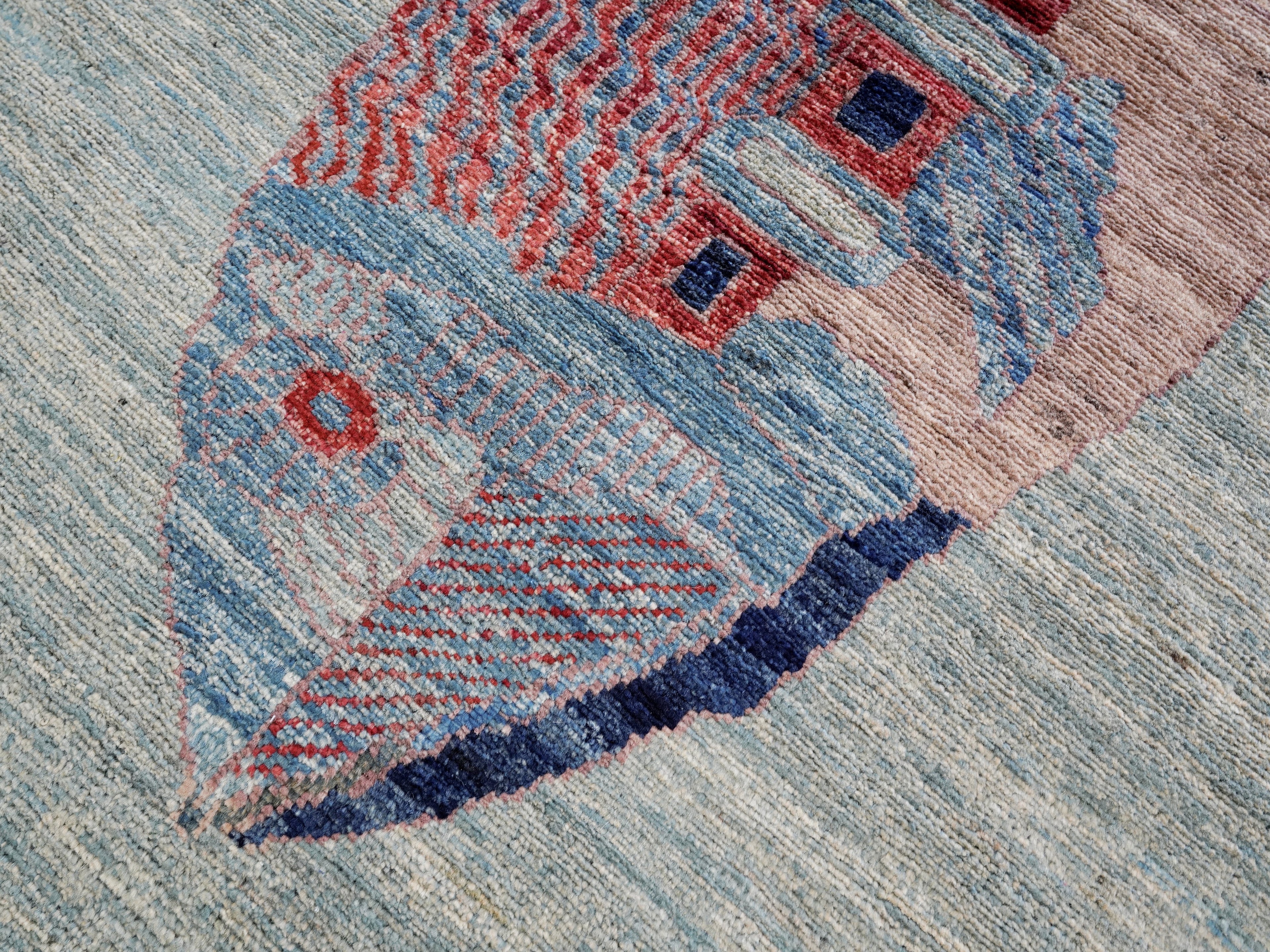 3x5 Ft Silver Fish Rug - Hand Knotted Afghan Rug - Animal Design
