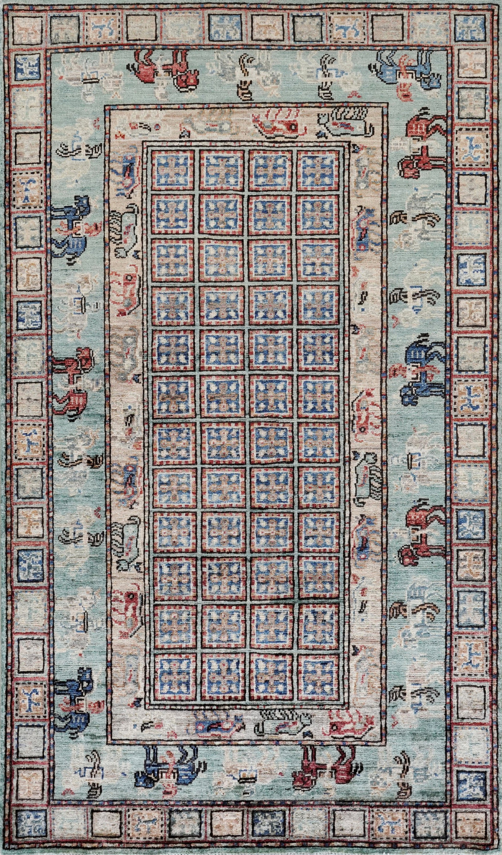 3x5 Ft Green Pazyryk Rug - Hand Knotted Oriental Rug