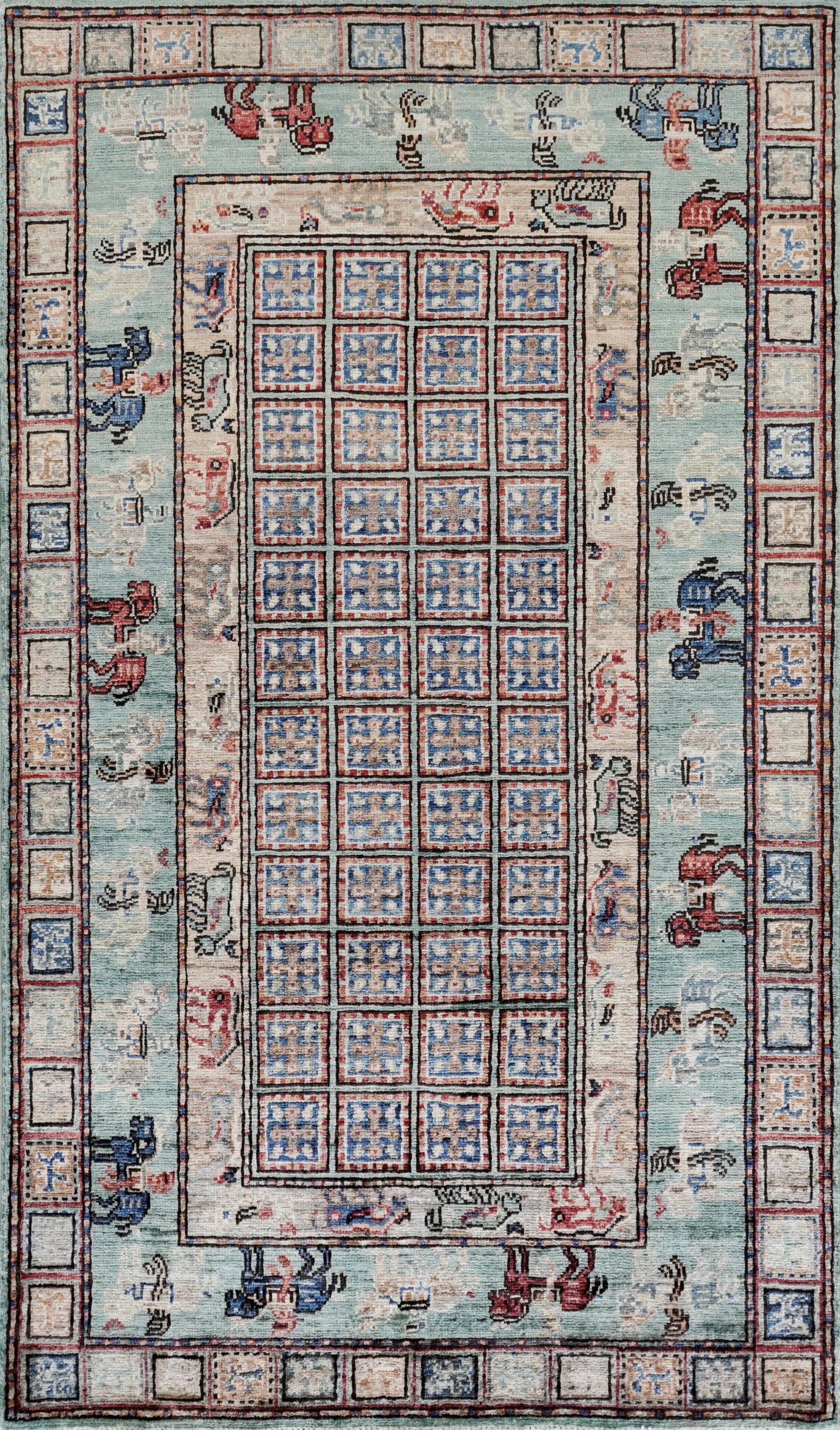 3x5 Ft Green Pazyryk Rug - Hand Knotted Oriental Rug