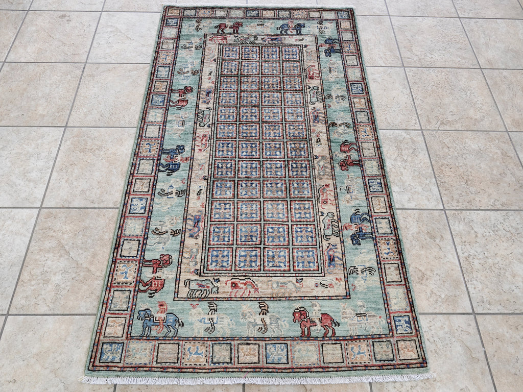 3x5 Ft Green Pazyryk Rug - Hand Knotted Oriental Rug