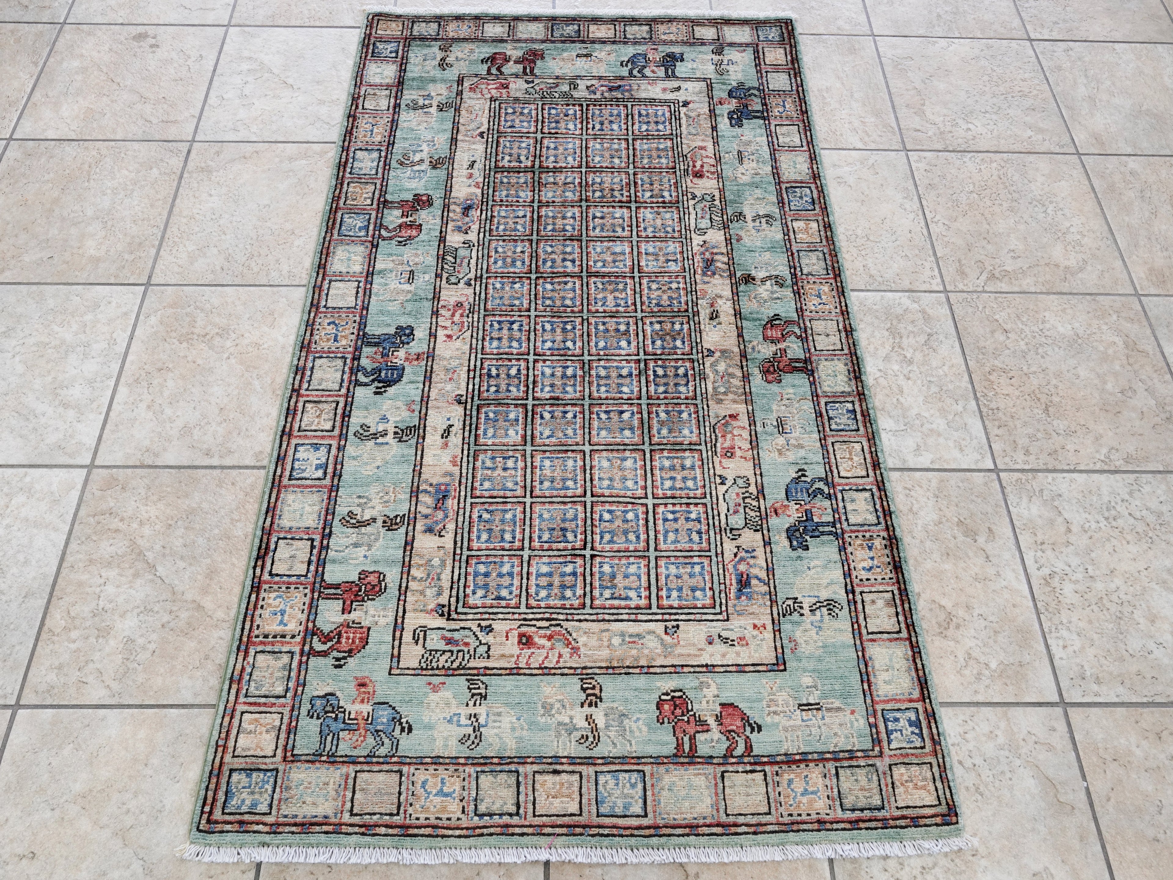 3x5 Ft Green Pazyryk Rug - Hand Knotted Oriental Rug