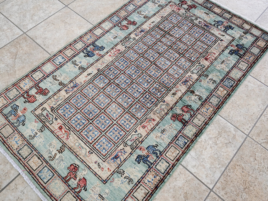 3x5 Ft Green Pazyryk Rug - Hand Knotted Oriental Rug