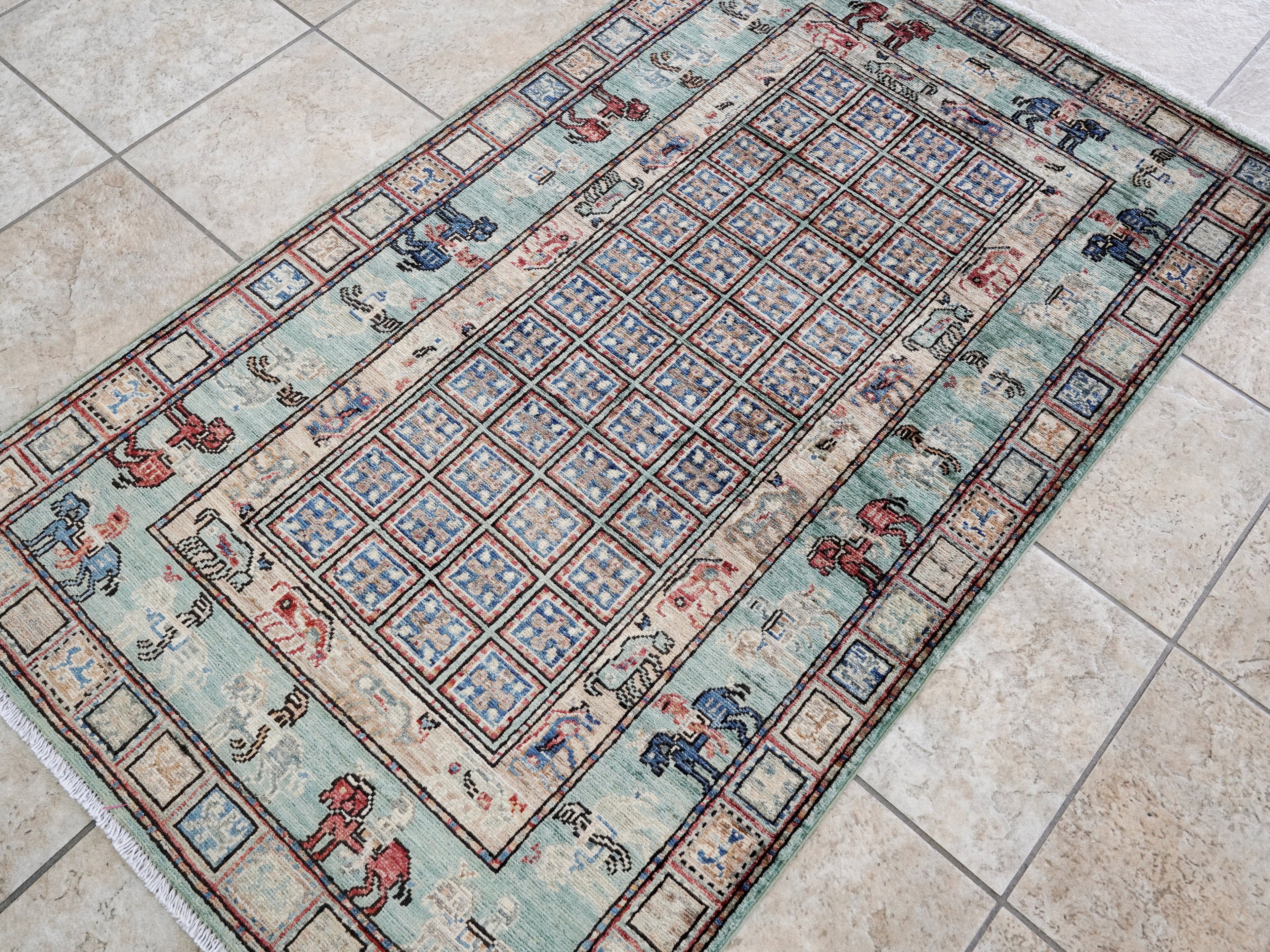 3x5 Ft Green Pazyryk Rug - Hand Knotted Oriental Rug