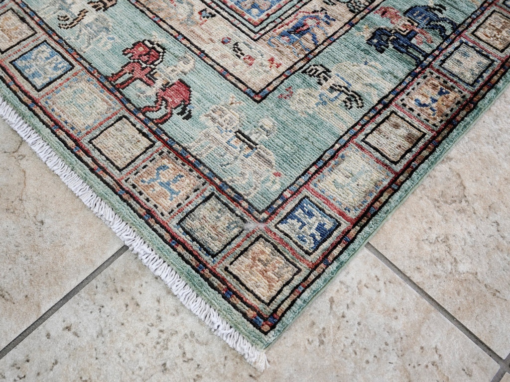 3x5 Ft Green Pazyryk Rug - Hand Knotted Oriental Rug