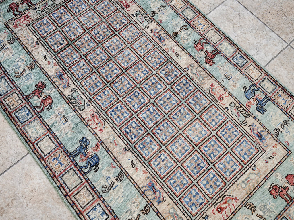 3x5 Ft Green Pazyryk Rug - Hand Knotted Oriental Rug