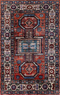 3x5 Ft Red Afghan Oriental Rug - Hand Knotted Wool Rug