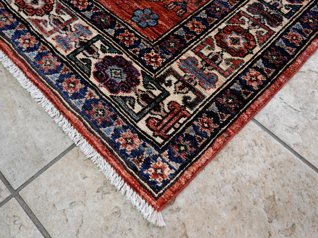 3x5 Ft Red Afghan Oriental Rug - Hand Knotted Wool Rug