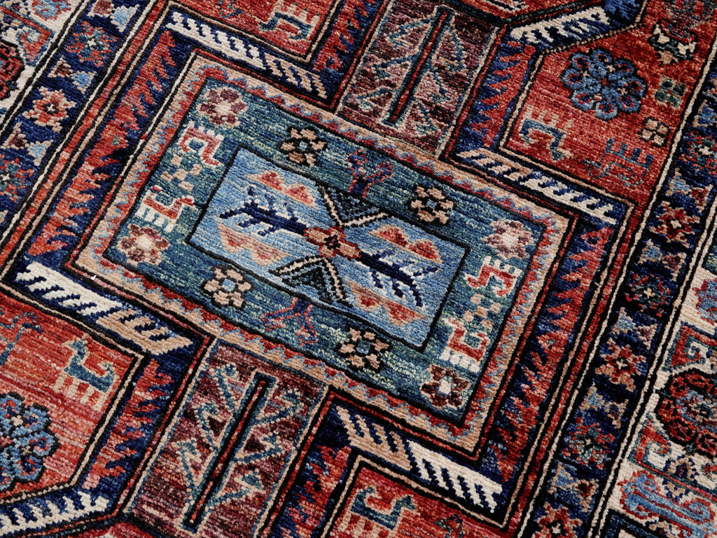 3x5 Ft Red Afghan Oriental Rug - Hand Knotted Wool Rug