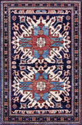 3x5 Ft Blue Afghan Oriental Rug - Hand Knotted Wool Rug