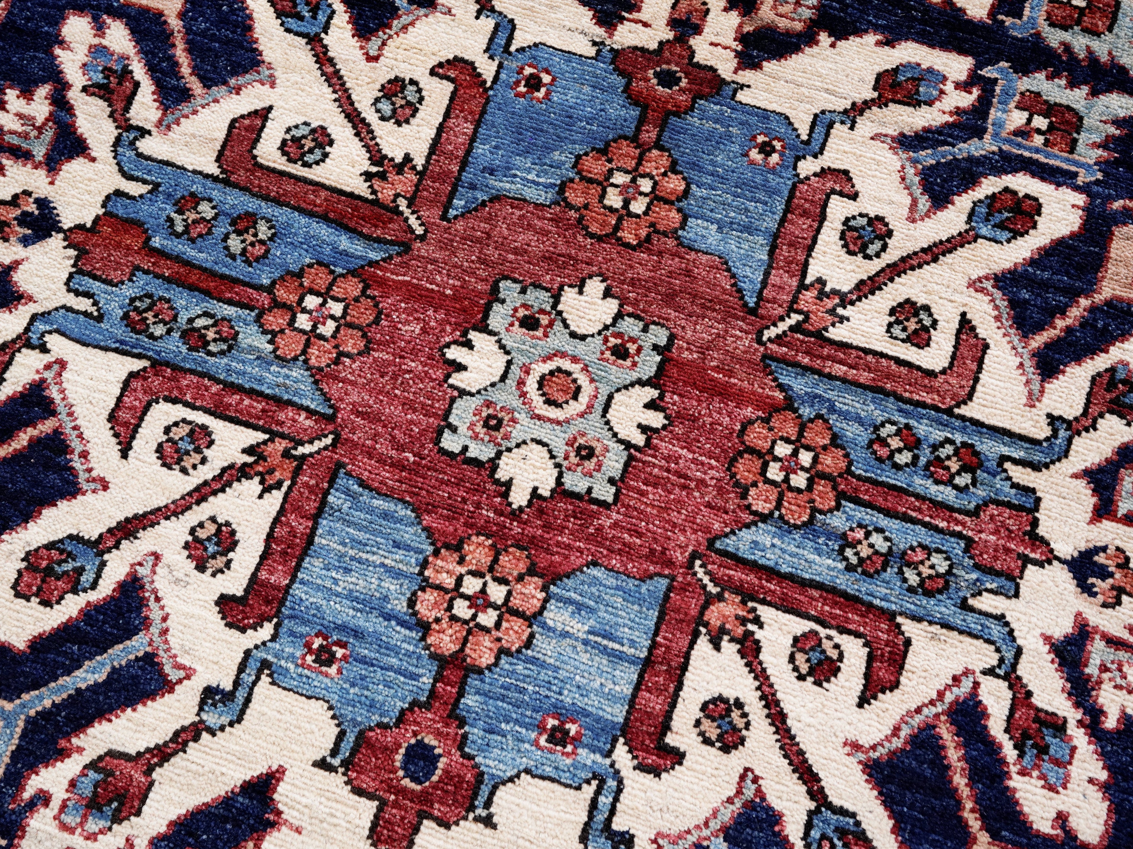 3x5 Ft Blue Afghan Oriental Rug - Hand Knotted Wool Rug