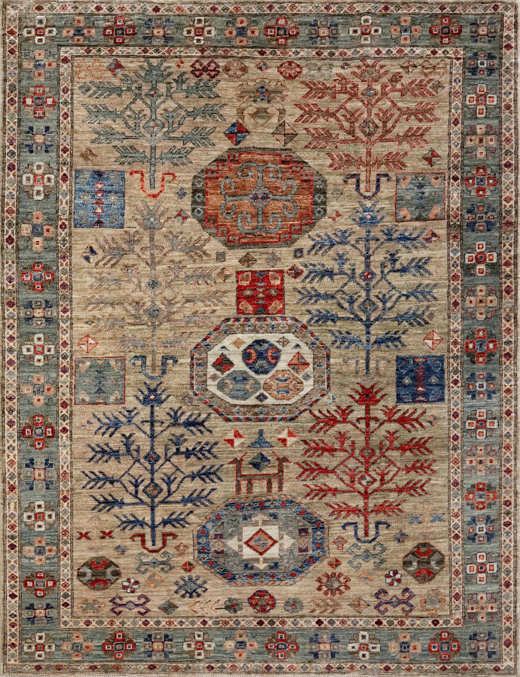 5x7 Ft Brown Afghan Oriental Rug - Hand Knotted Area Rug