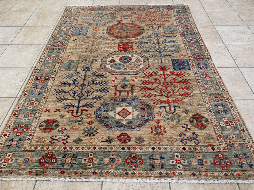 5x7 Ft Brown Afghan Oriental Rug - Hand Knotted Area Rug