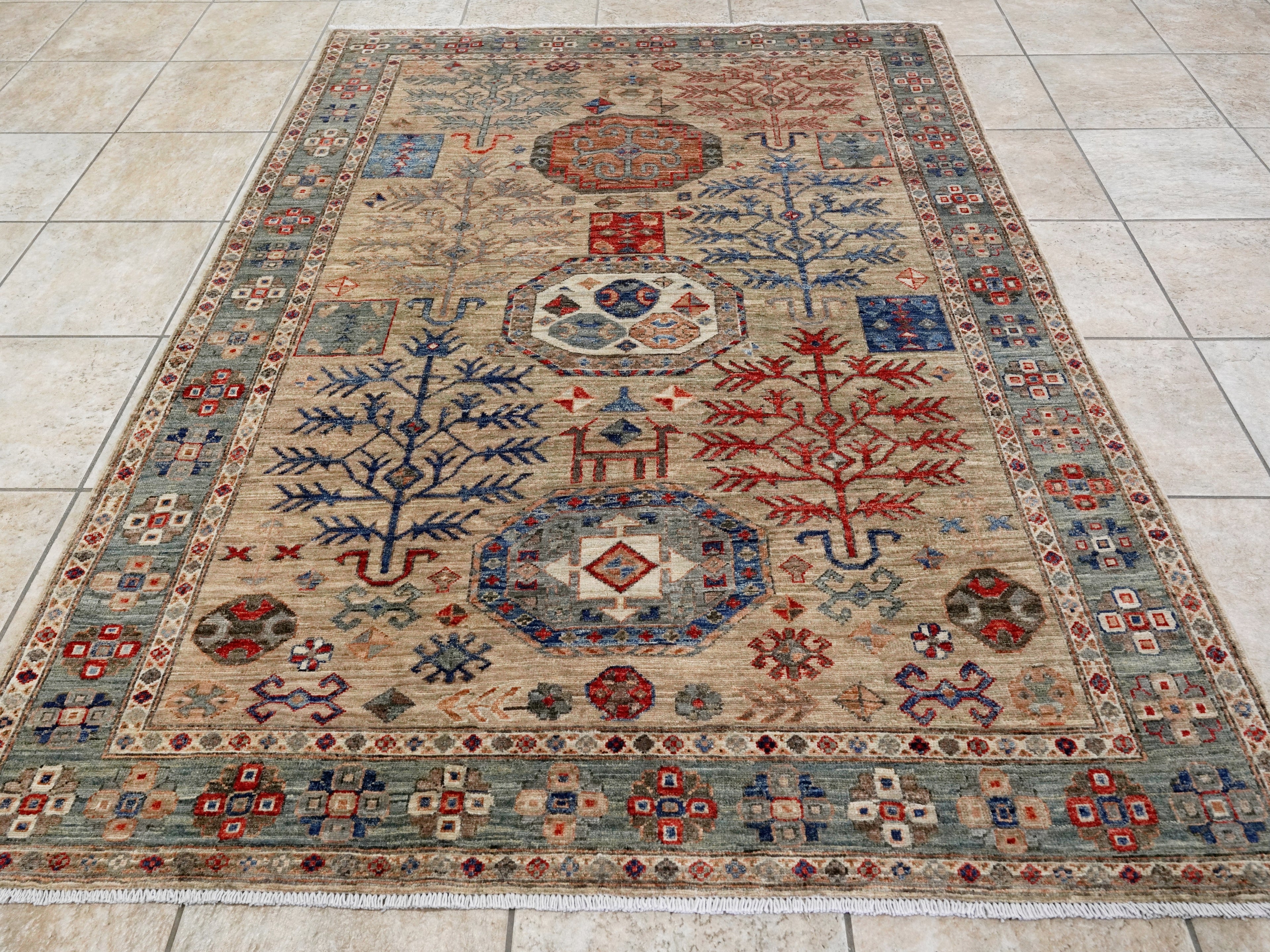 5x7 Ft Brown Afghan Oriental Rug - Hand Knotted Area Rug