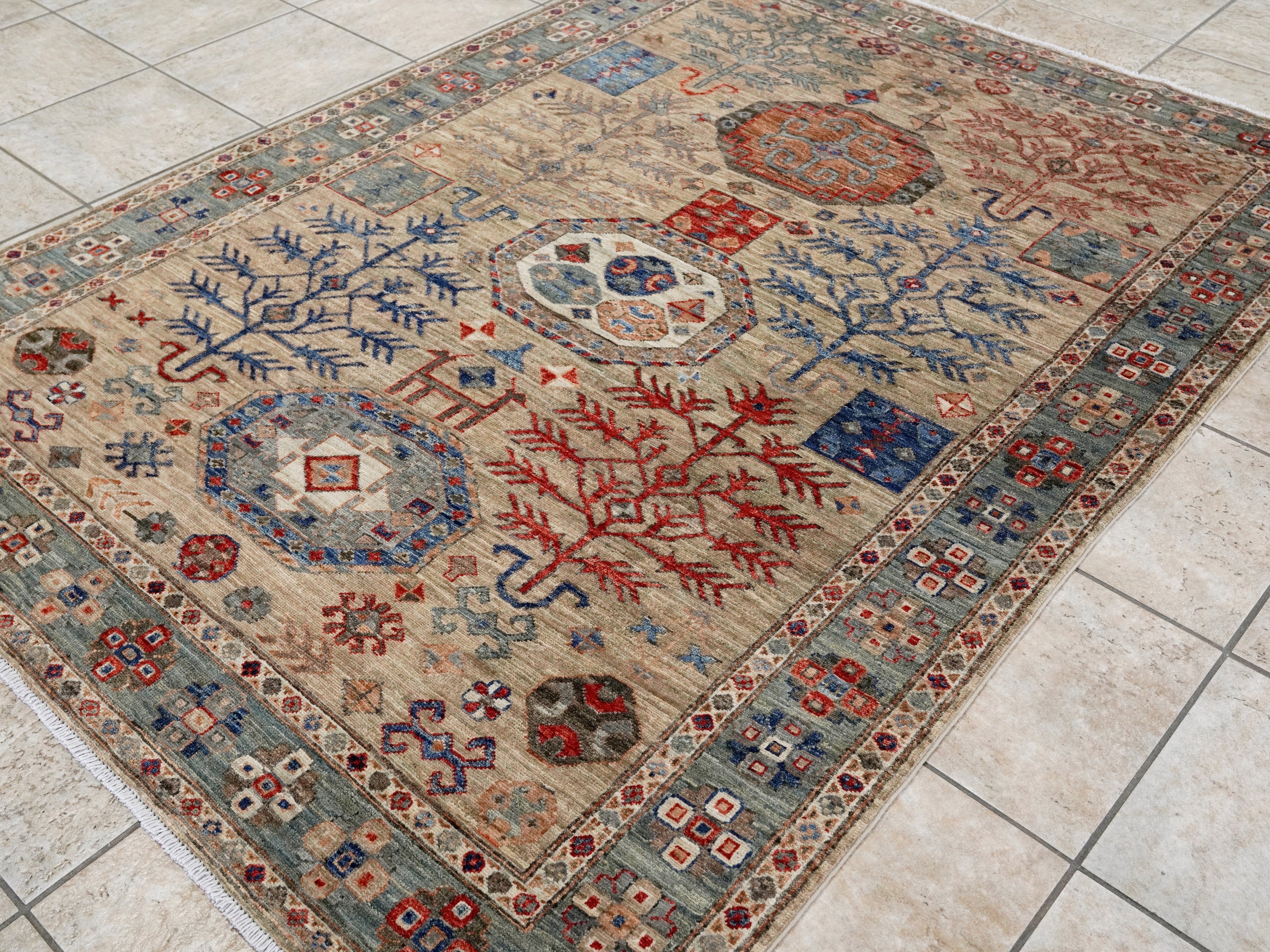5x7 Ft Brown Afghan Oriental Rug - Hand Knotted Area Rug