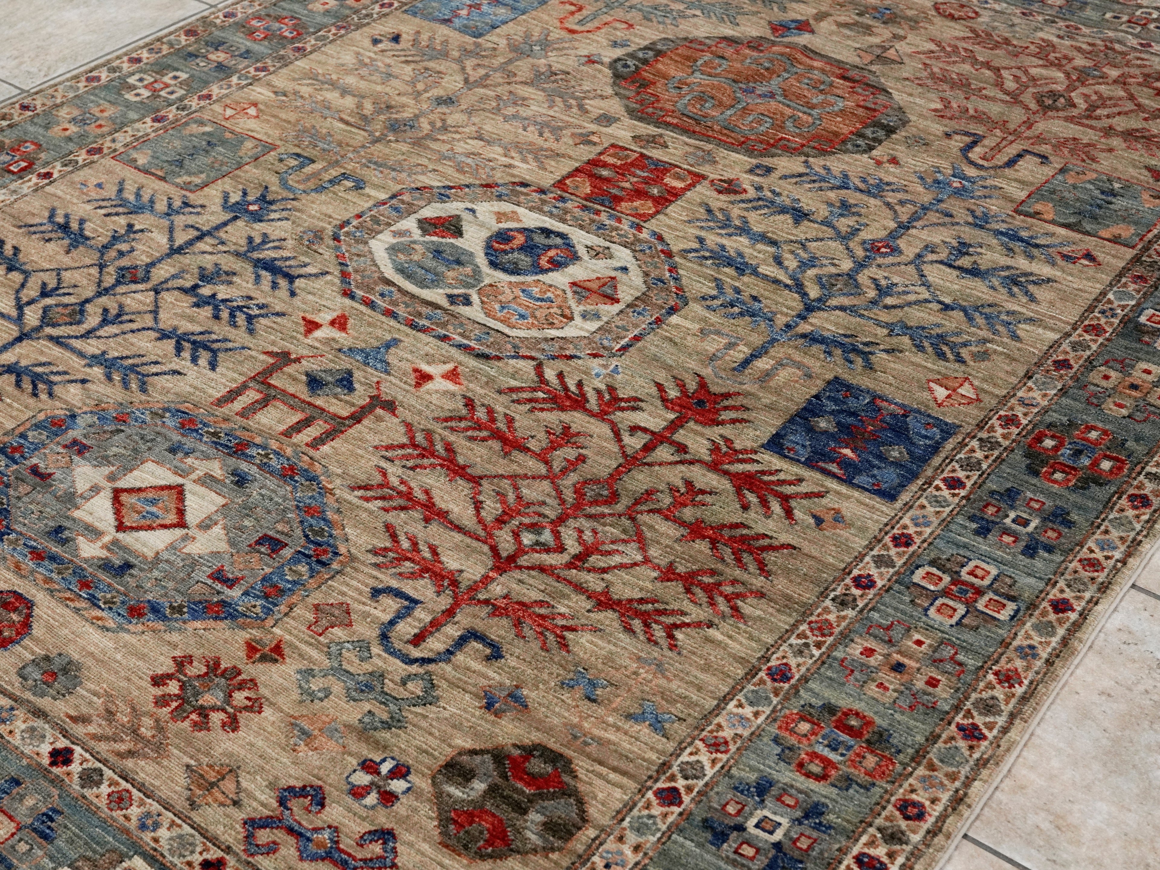 5x7 Ft Brown Afghan Oriental Rug - Hand Knotted Area Rug