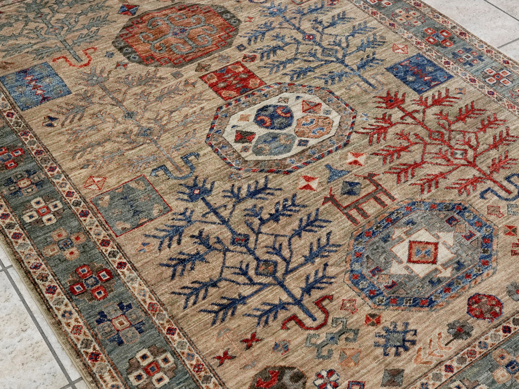 5x7 Ft Brown Afghan Oriental Rug - Hand Knotted Area Rug