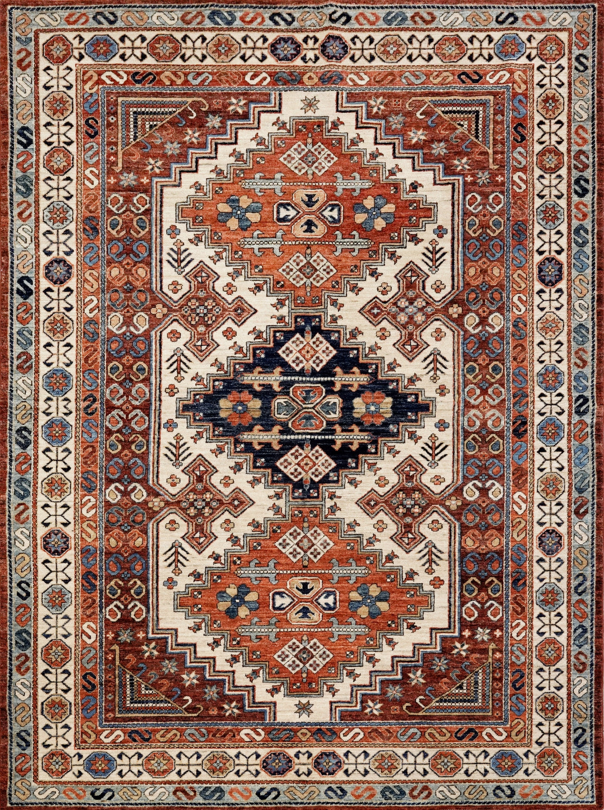 6x9 Ft Orange Afghan Oriental Rug - Hand Knotted Area Rug - Traditional Design