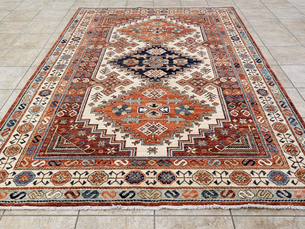 6x9 Ft Orange Afghan Oriental Rug - Hand Knotted Area Rug - Traditional Design