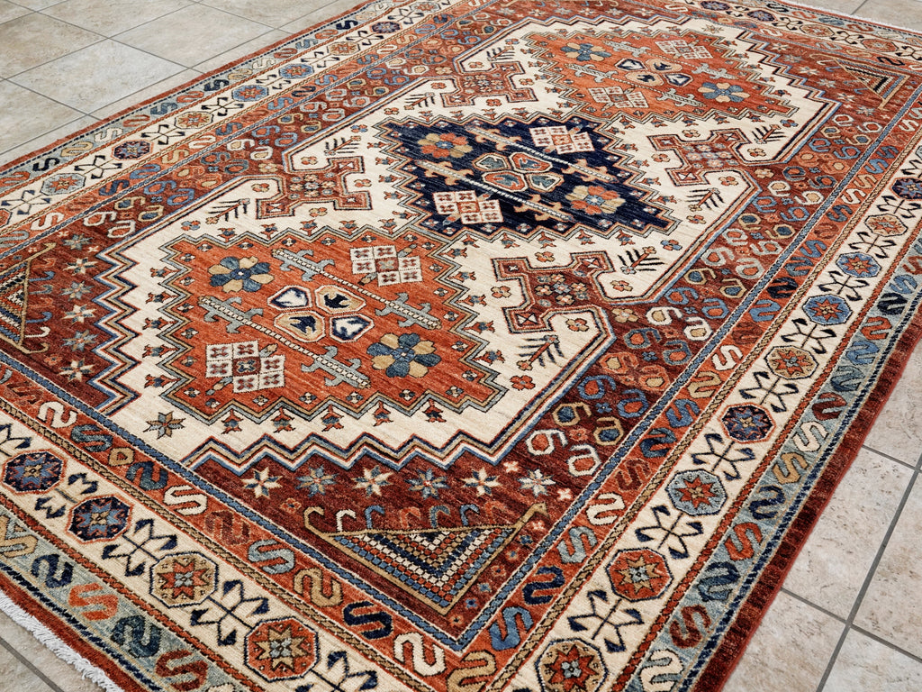 6x9 Ft Orange Afghan Oriental Rug - Hand Knotted Area Rug - Traditional Design