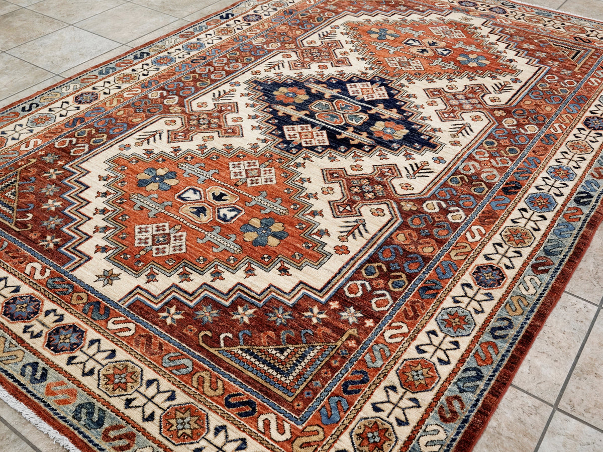 6x9 Ft Orange Afghan Oriental Rug - Hand Knotted Area Rug - Traditional Design