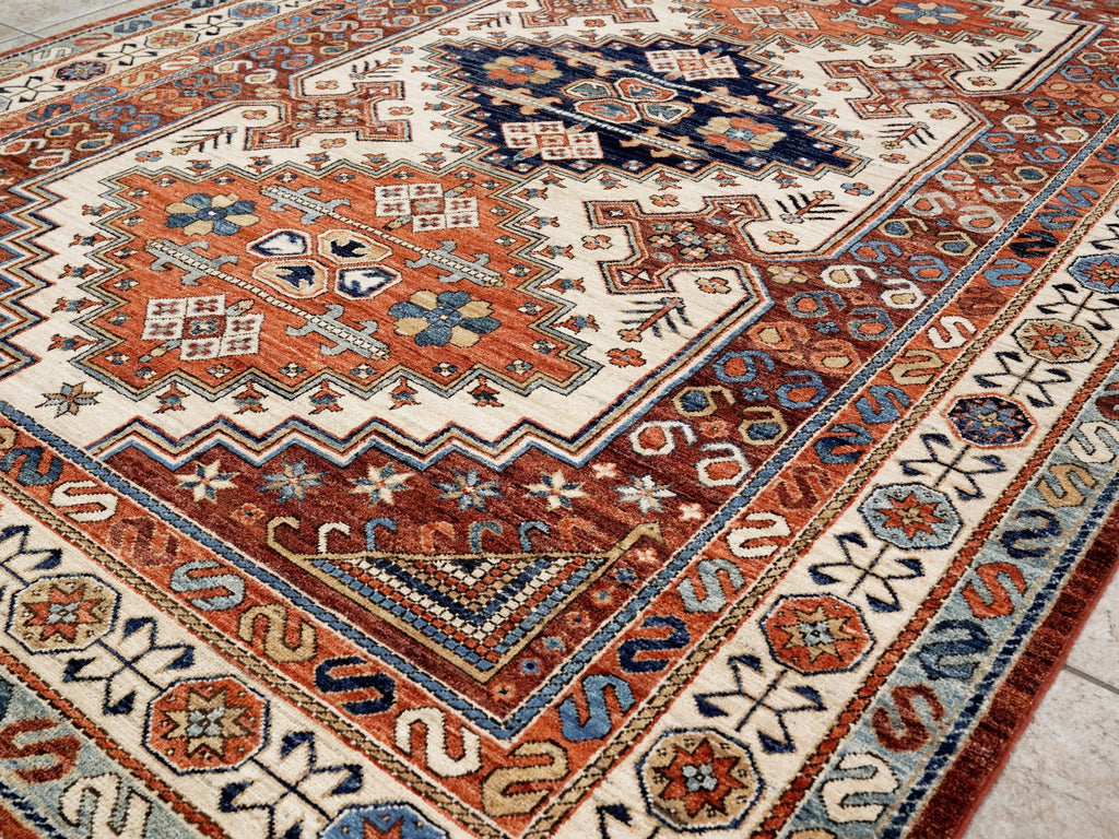 6x9 Ft Orange Afghan Oriental Rug - Hand Knotted Area Rug - Traditional Design