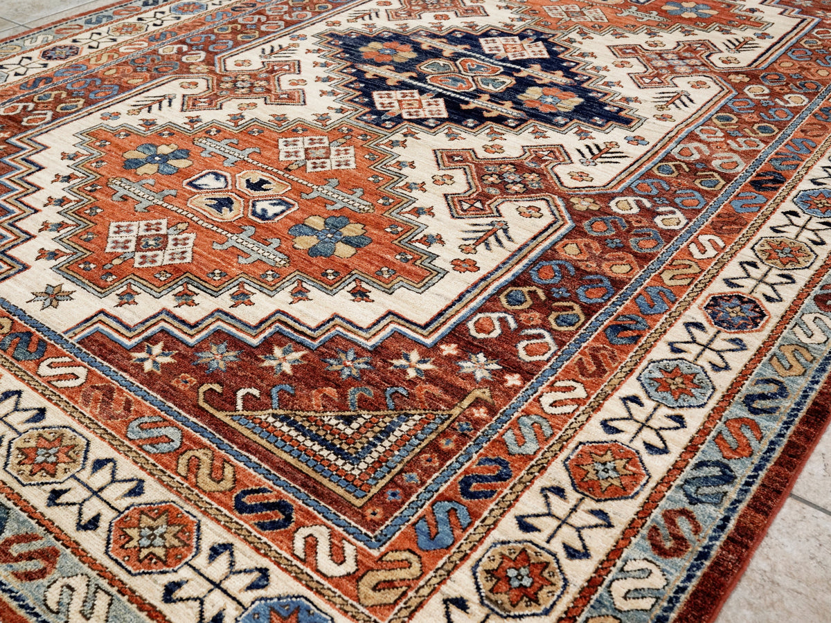 6x9 Ft Orange Afghan Oriental Rug - Hand Knotted Area Rug - Traditional Design