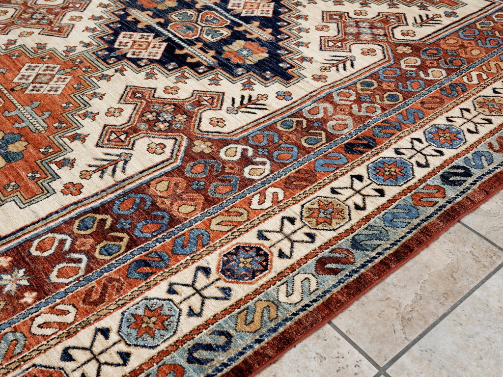 6x9 Ft Orange Afghan Oriental Rug - Hand Knotted Area Rug - Traditional Design