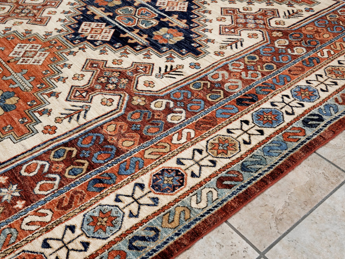 6x9 Ft Orange Afghan Oriental Rug - Hand Knotted Area Rug - Traditional Design